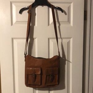 Brown Leather Crossbody Bag with Adjustable Strap and Rustic Finish